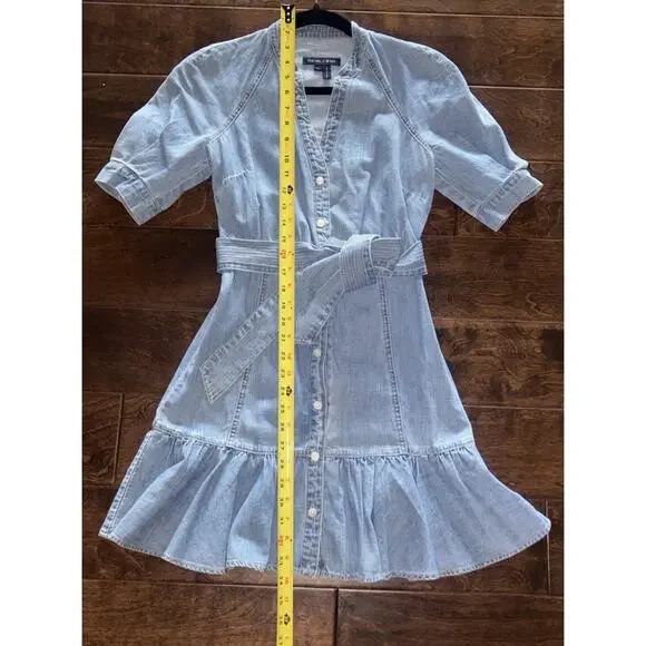 Veronica Beard blue denim Kanika flounce hem belted dress Size XXS $398 - Picture 11 of 16